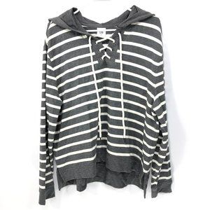 CAbi Women XL Windward Gray Striped Cotton Blend Hoodie Style# 5324 Lace Up